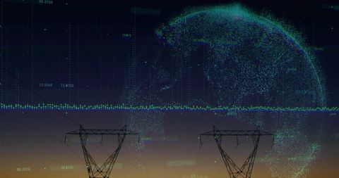 Power Lines with Data Visualization Overlaid on Digital Globe