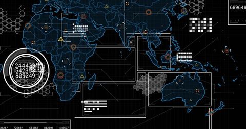 Futuristic Digital Map Interface with Data Overlay and Grid Elements