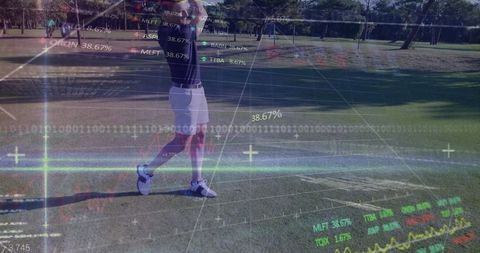 Golfer Perfecting Swing Featured with Financial Charts Overlay