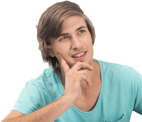 Thoughtful young man on transparent background pondering lifestyle choices