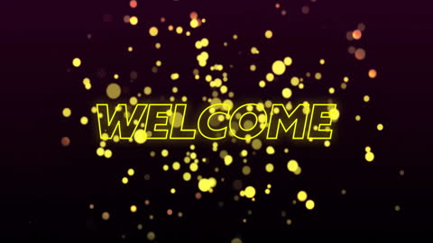Welcome Text with Glowing Yellow Particles on Dark Background