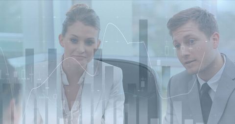 business professionals with digital financial overlay - Download Free Stock Images Pikwizard.com
