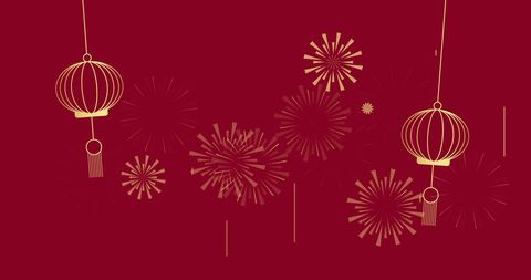 Chinese New Year Celebration with Lanterns and Fireworks