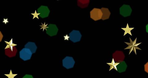 Golden Stars Floating over Festive Bokeh Background