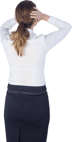 Transparent Rear View Businesswoman With Hands On Head