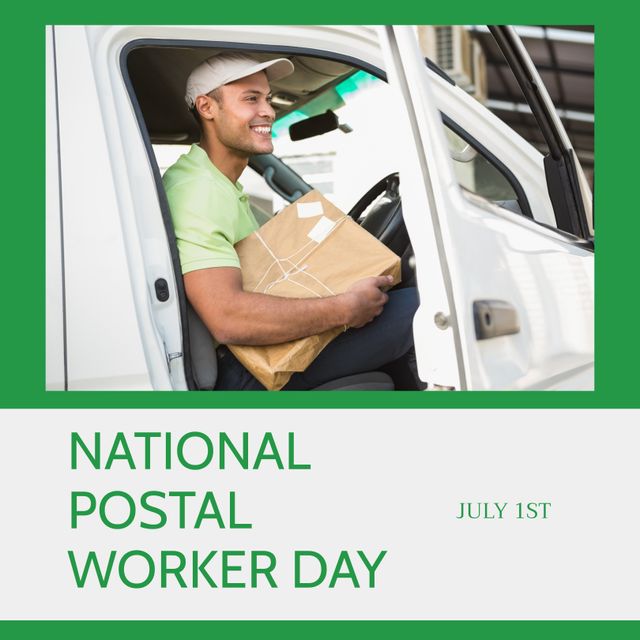 Celebrating National Postal Worker Day with Delivery Man Holding Package - Download Free Stock Templates Pikwizard.com