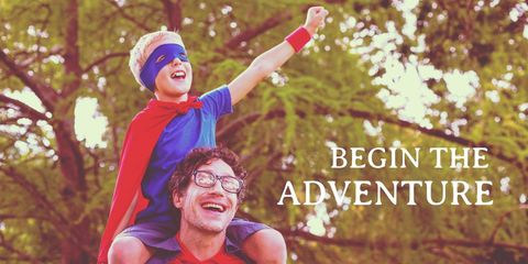 child dressed as superhero riding on adult's shoulders outdoors - Download Free Stock Templates Pikwizard.com