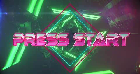 Retro Neon Press Start Video Game Interface Background