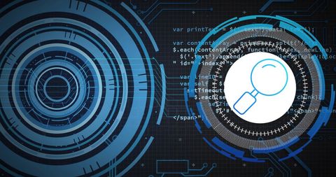 Digital Data Processing with Blue Circular Interface and Search Icon - Download Free Stock Images Pikwizard.com