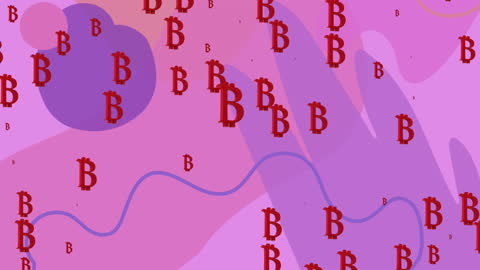 Abstract Pink Background with Bitcoin Symbols Overlay