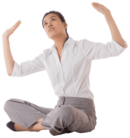 Confident Businesswoman Raising Hands on Transparent Background