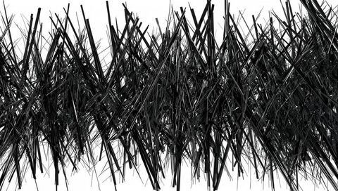 Tangled black strips forming horizontal abstract texture with high contrast