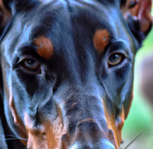 Perfect for websites, blogs, or advertisements related to pet care, dog breeds, or animal behavior. Can be used in campaigns for pet adoption, veterinary services, or pet training. Ideal for illustrating articles about the characteristics or behaviors of Doberman Pinschers.