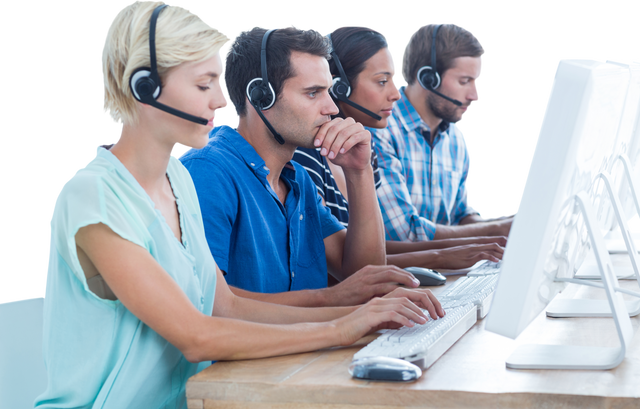 Transparent background with business people using phone headsets in call center - Download Free Stock Videos Pikwizard.com