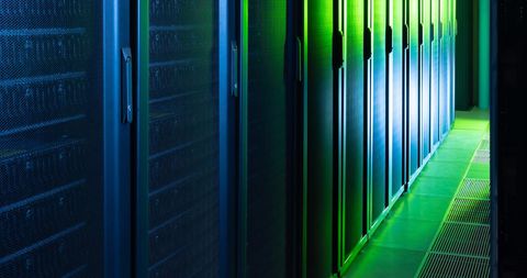 Innovative Data Center Corridor with Blue Green Server Racks - Download Free Stock Images Pikwizard.com