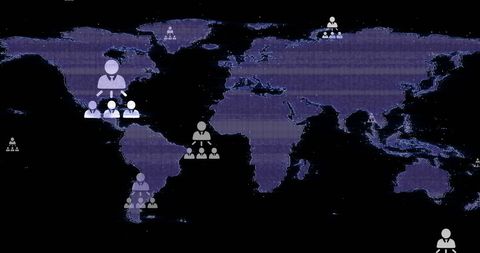 Glitch World Map with Business Symbols on Black Background - Download Free Stock Images Pikwizard.com