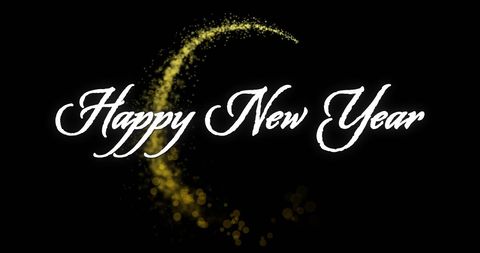 Happy New Year Message with Glowing Gold Crescent Design