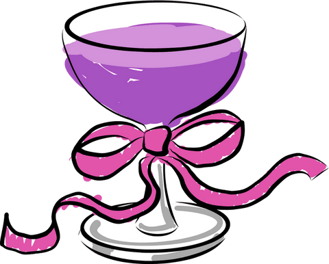 Transparent Stemmed Goblet with Purple Liquid and Pink Ribbon