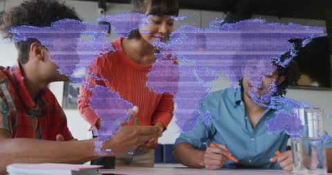 Global Business Strategy Meeting with Holographic World Map