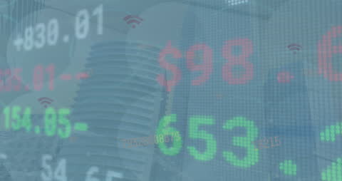 Digital Interface of Stock Market Over Urban Skyline