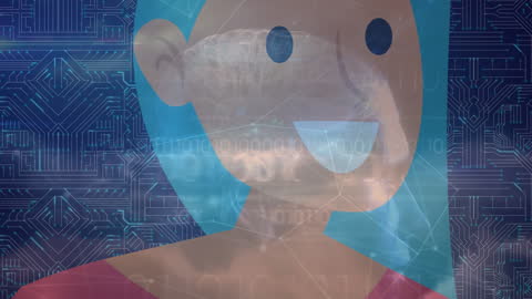 Abstract Technology Face on Circuit Board with Binary Code