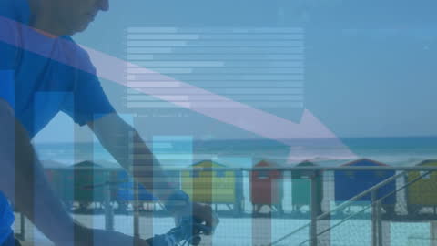 Data Visualization Overlaid on Beach Scene with Cyclist