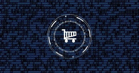 E-Commerce Trolley Icon Over Digital Binary Code Background - Download Free Stock Images Pikwizard.com