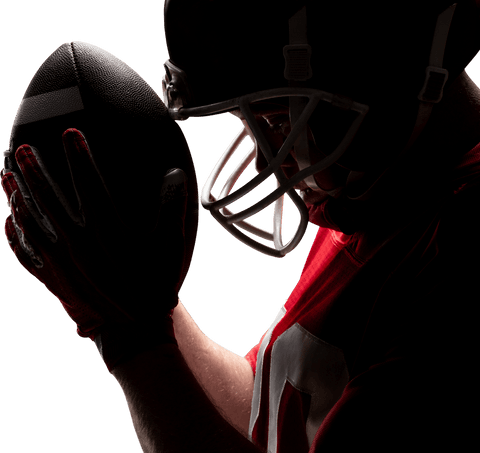 Transparent football player holding ball with helmet
