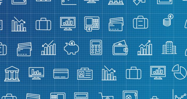 Seamless Pattern of Business and Finance Icons on Blue Background - Download Free Stock Images Pikwizard.com