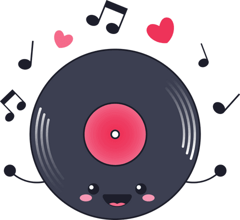 cute smiling vinyl record with hearts and notes transparent background - Download Free Stock Videos Pikwizard.com