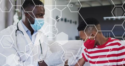 Doctor Discussing Medical Care with Young Patient and Scientific Overlay