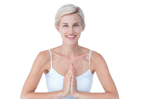 Happy Woman Practicing Yoga with Transparent Background