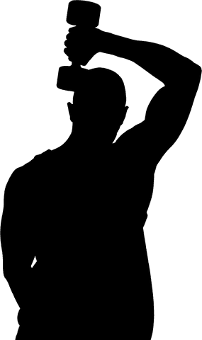 Transparent silhouette of athlete lifting dumbbells