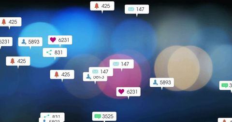 Floating social media notifications over colorful background