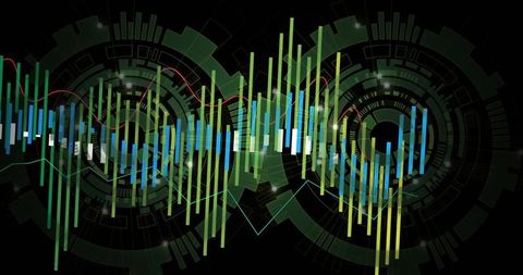 Abstract digital sound wave visualization in futuristic interface