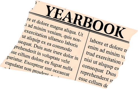 Torn yearbook page fragment with transparent background