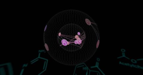 Futuristic 3d network sphere with molecular diagrams
