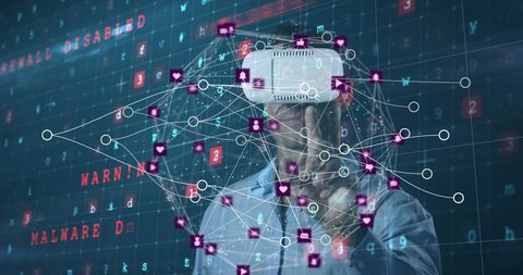 Caucasian Man in VR Headset Exploring Digital Security Network - Download Free Stock Images Pikwizard.com