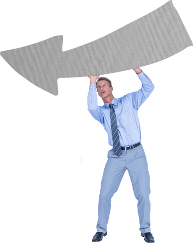 Transparent arrow symbol held by business professional