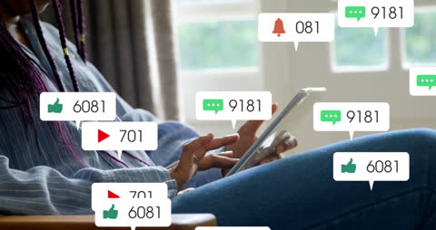 Social Media Engagement Icons Floating Over Tablet User