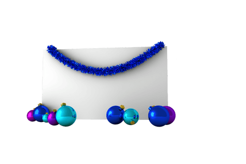 Transparent background with christmas ornaments and blank card