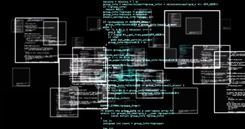 Floating interactive code editor windows with teal syntax