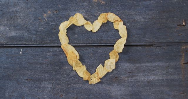 Potato chips forming a heart shape with copy space on wooden surface - Download Free Stock Photos Pikwizard.com