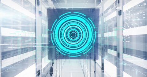Virtual Interface Displaying Data in Secure Server Room - Download Free Stock Images Pikwizard.com