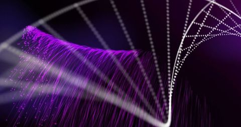 abstract dna structure with falling purple particles - Download Free Stock Images Pikwizard.com