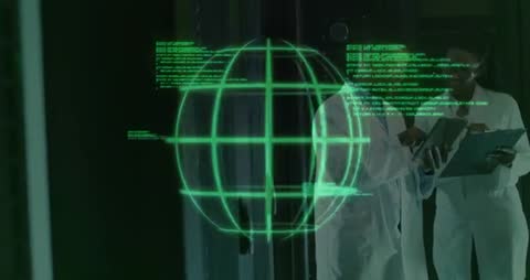 Engineers Analyzing Digital Sphere Interface for IT Diagnosis