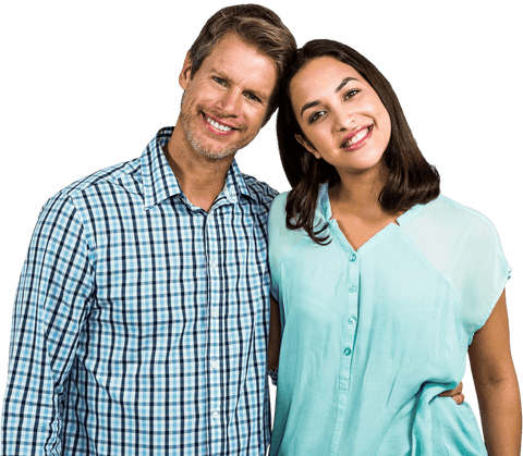 Transparent Smiling Couple in Informal Attire