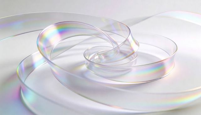 Translucent Iridescent Ribbon Coiling on Pale Minimalist Platform