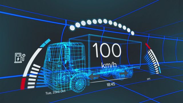 Visualizing the future of transportation, this concept portrays a digital HUD interface for an electric truck. Detailing speed, fuel indicator and other environmental data, it is ideal for illustrating advancements in electric vehicle technology and sustainable energy innovations. Useful for presentations, educational content, and marketing materials focused on automotive developments, eco-friendly solutions, and high-tech exhibitions.