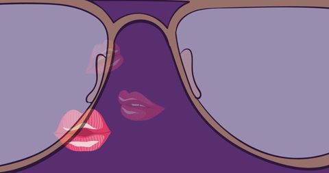 Chic eyeglasses with trendy lips on purple background